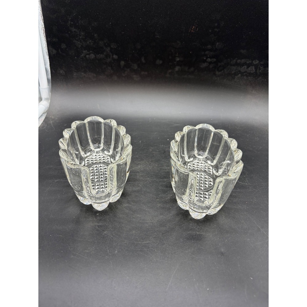 Vintage Clear Pressed Glass Scalloped Spoon & Fork Holder Dish Set of 2
